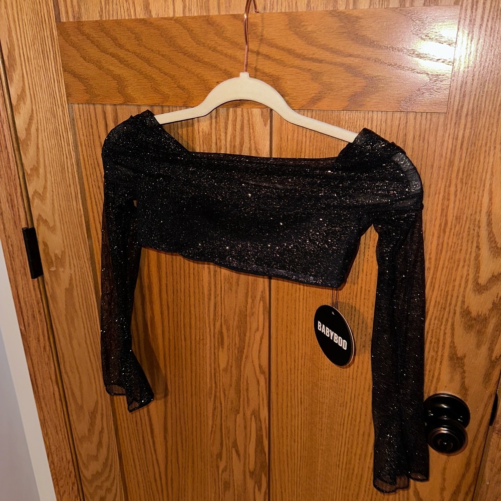 Black Glitter Off-Shoulder Top
